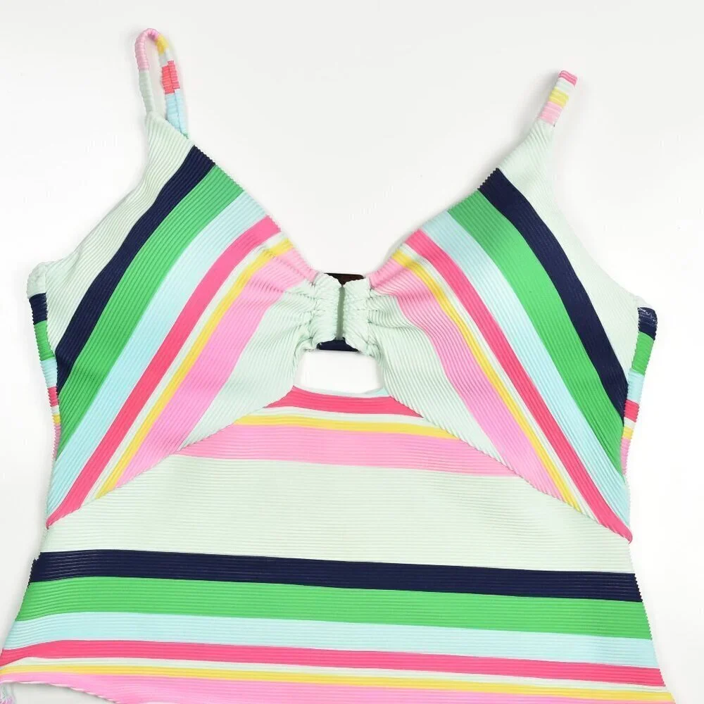 Trina Turk Ribbed Rainbow Deco Stripe One Piece Swimsuit - 14 - Picture 3 of 8